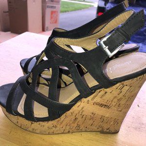 Black Cork Wedges Charming Charlie
